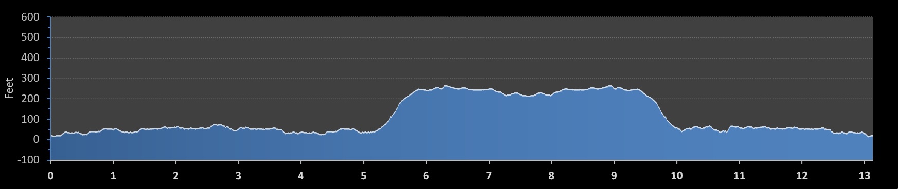 Fredericksburg Blue and Gray Half Marathon elevation profile