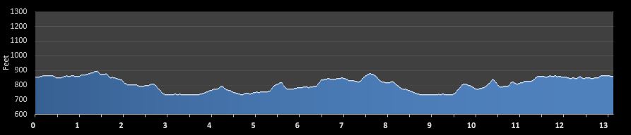 Hillstriders March Madness Half Marathon elevation profile
